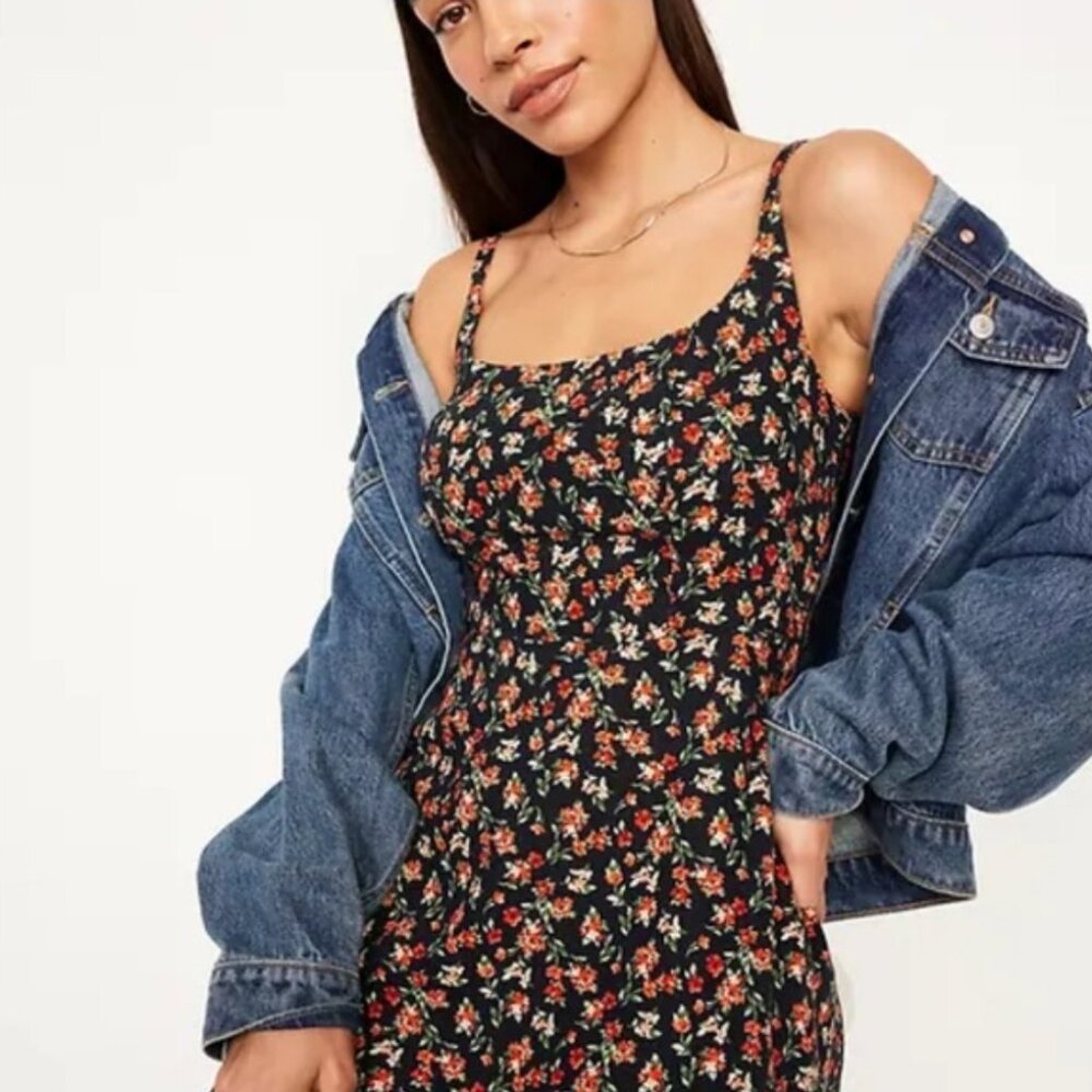 Old Navy Dress Linen Blend Floral Smocked | XS